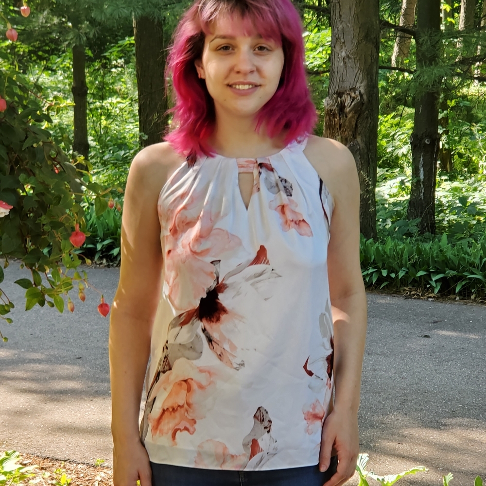 White House Black Market Silky Floral Blouse